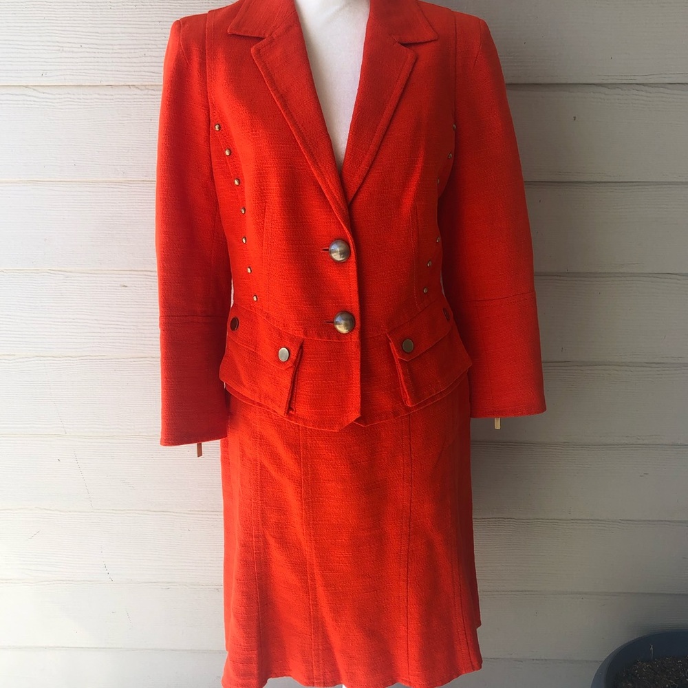 Etcetera Linen Blend 2pc Jacket Skirt Suit Set
